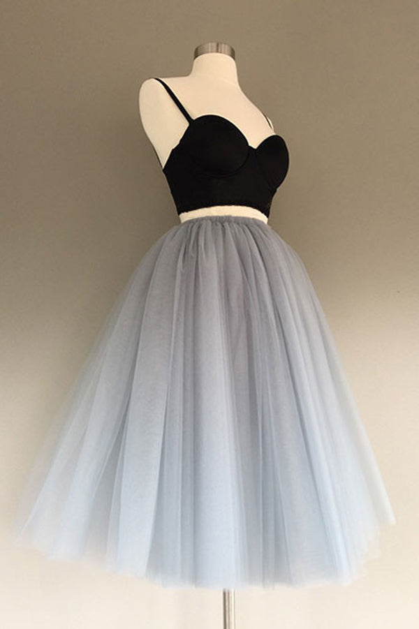 Gray Tulle Charming A-Line Two-Piece Short Homecoming Dress, SH231