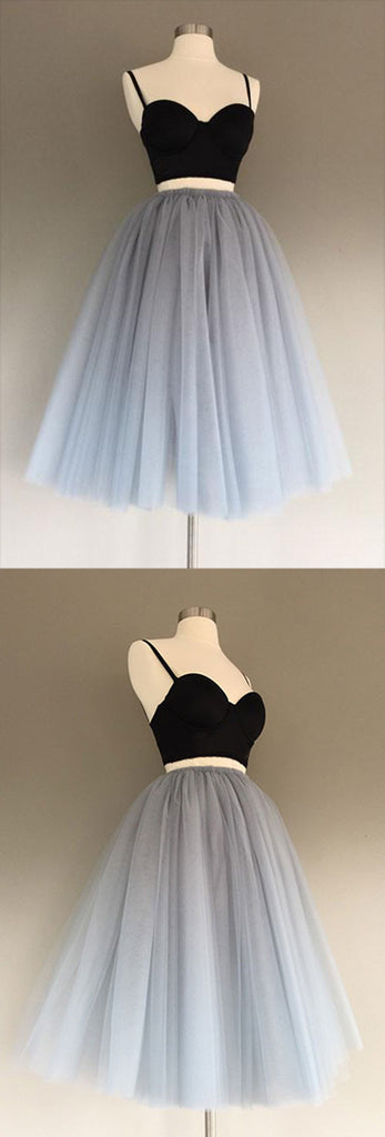 Gray Tulle Charming A-Line Two-Piece Short Homecoming Dress, SH231