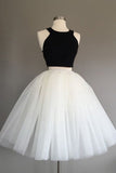 Ivory Tulle Halter Knee-Length Two Piece Sleeveless Homecoming Dress, SH240