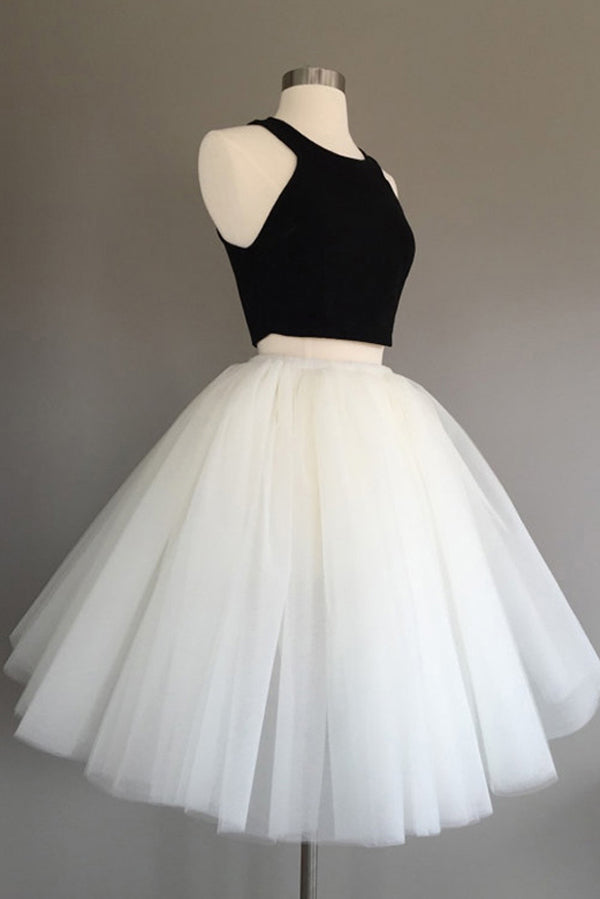 Ivory Tulle Halter Knee-Length Two Piece Sleeveless Homecoming Dress, SH240