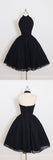 Black Halter Short Sleeve Homecoming Dress,A Line Open Back Short Prom Dress, SH239