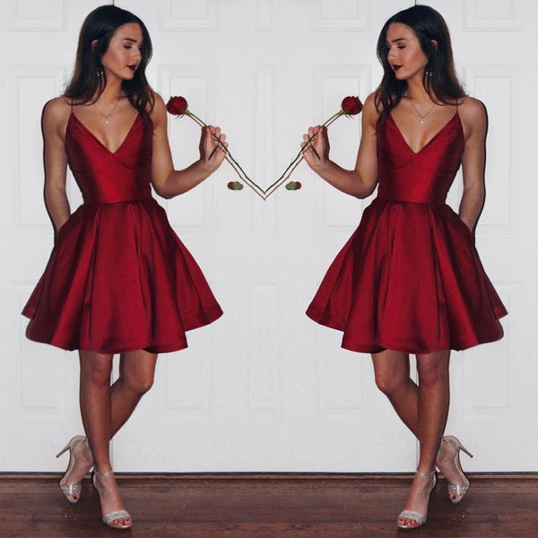 Simple burgundy short homecoming dresses graduation dresses | Simidress
