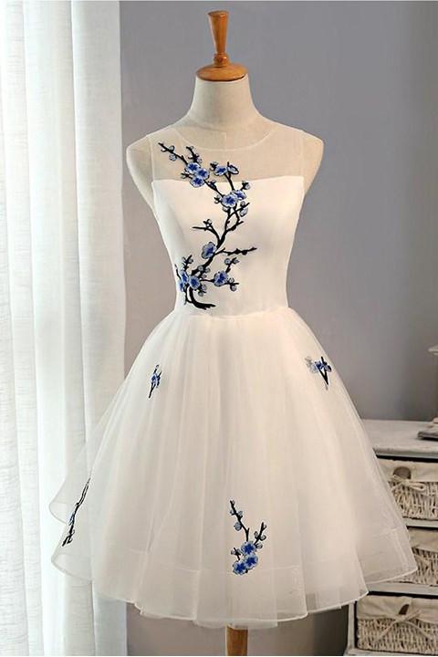 Embroidery Flowers Cheap Short Homecoming Dress Prom Dresses, SH258