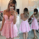 Pink A-Line Scoop Tulle Homecoming Dress With Sleeve,SH263