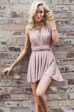Criss-Cross Straps A-Line Deep V-Neck Blush Stretch Satin Homecoming Dress, SH267
