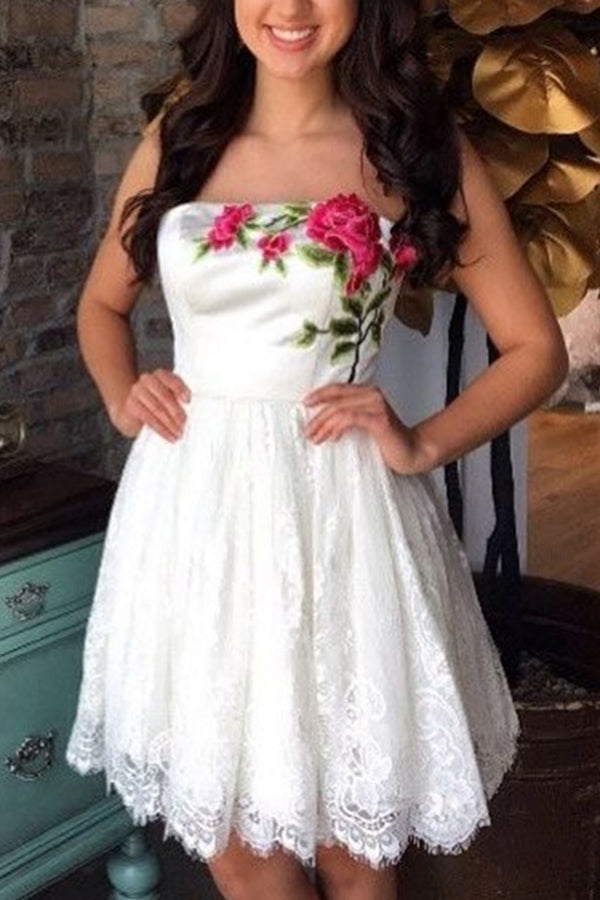 Strapless Homecoming Dress, Floral Print Homecoming Dress, SH269