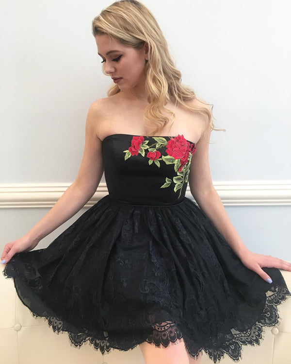 Strapless Homecoming Dress, Floral Print Homecoming Dress, SH269