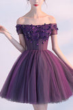 Purple Off-the-shoulder Short Prom Dress, Homecoming Dress, Party Dress, SH278