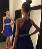 Chiffon A-line Short Prom Dresses with Beading, Halter Sweet Homecoming Dresses, SH27