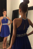 Chiffon A-line Short Prom Dresses with Beading, Halter Sweet Homecoming Dresses, SH27