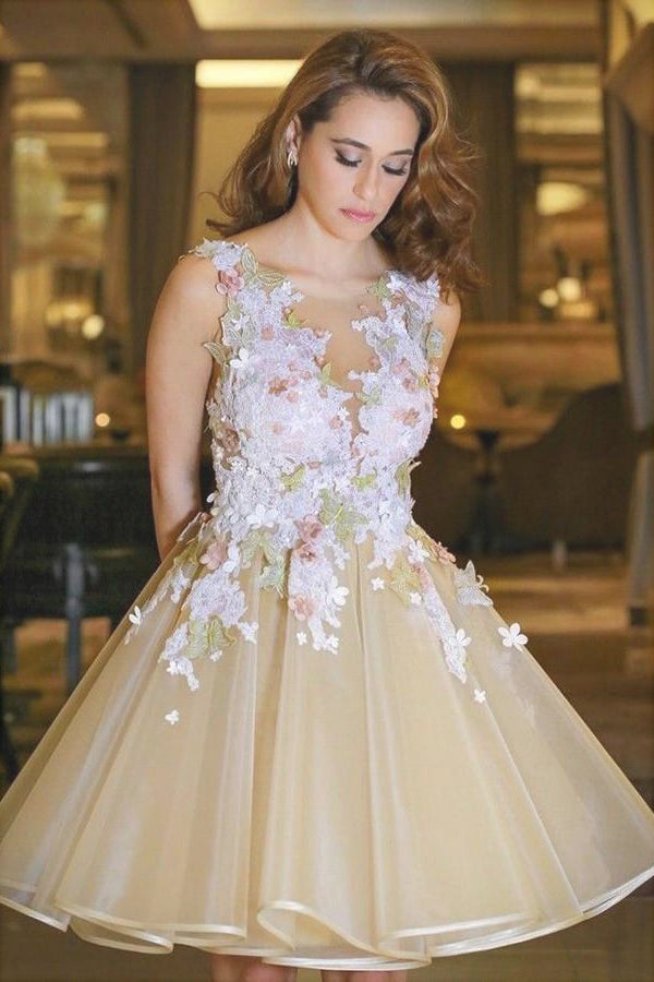 Tulle Short/Mini Juniors A-Line Homecoming Dress with Flowers, Party Simidress Tulle Short/Mini Juniors A-Line Homecoming Dress with Flowers, Party Simidress