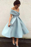 Satin A-Line Simple Homecoming Dress Off Shoulder Short Prom Dress, SH286