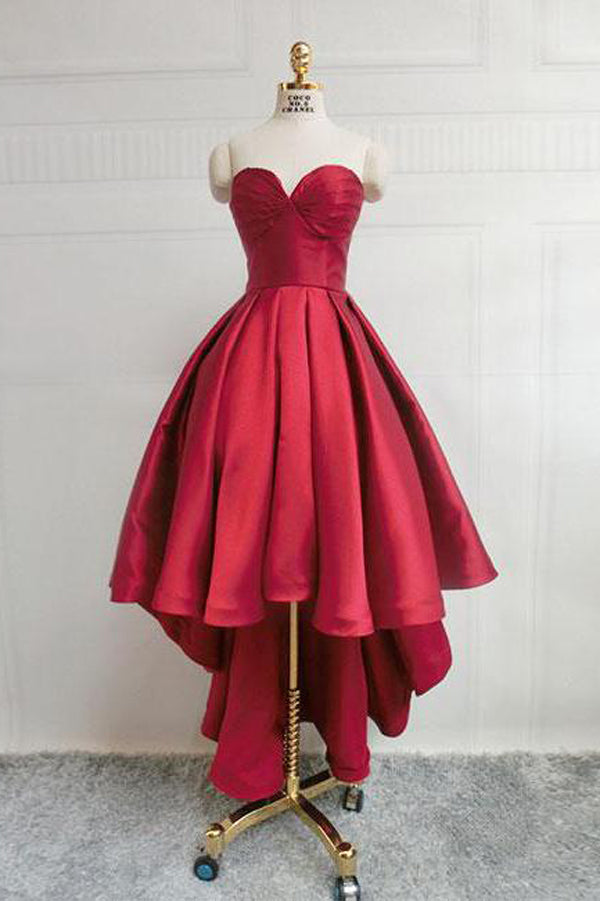Burgundy High Low Sweetheart Neck Short Prom Dresses Sweet 16 with Corset  Back  Simidress