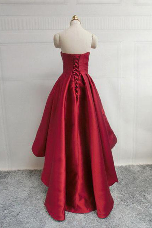 Burgundy High Low Sweetheart Neck Short Prom Dresses Sweet 16 with Corset Back from simidress.com