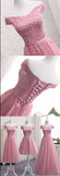 Gorgeous Pink A Line Lace Off Shoulder Prom Dress, Cheap evening dresses, SH208