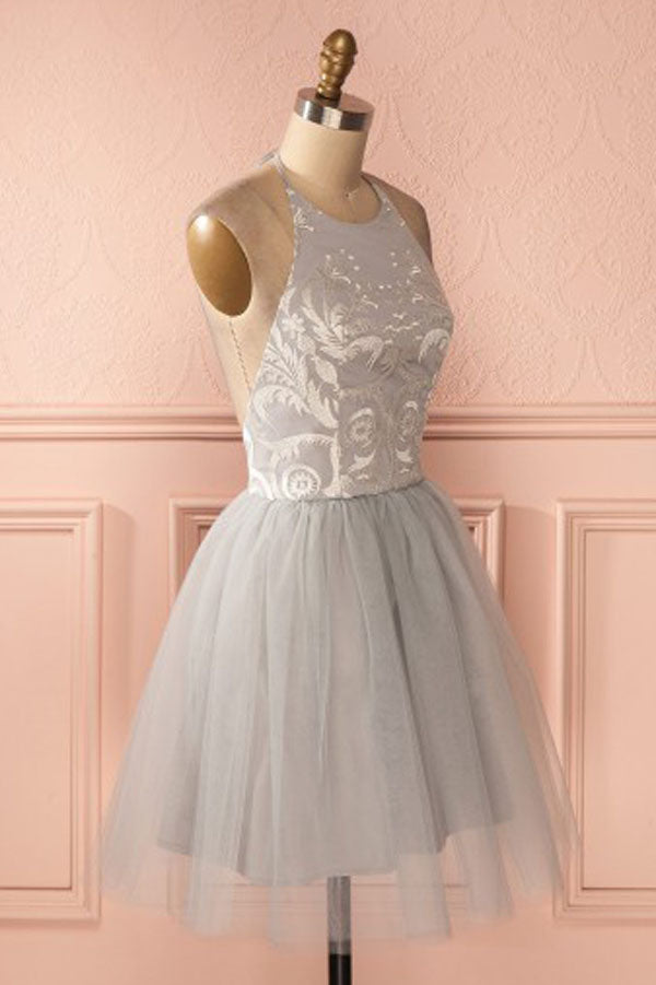 Cheap Silver Homecoming Dresses Short A-line Pleated Backless Prom Dress from simidress.com
