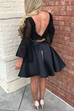 Two Piece Black Lace Homecoming Dress with Sleeves, Little Prom Dress from simidress.com