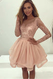 Tulle Zipper Back Long Sleeve Lace Homecoming Dress Party Dress, SH297