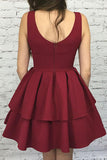 Nice Burgundy Tiered Elastic Satin A-Line Scoop Short Homecoming Dress from simidress.com