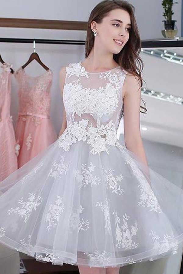 Silver Mini Homecoming Dress Short Prom Dress With Lace Up Applique, SH300 Simidress Silver Mini Homecoming Dress Short Prom Dress With Lace Up Applique, SH300 Simidress