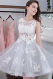 Silver Mini Homecoming Dress Short Prom Dress With Lace Up Applique, SH300