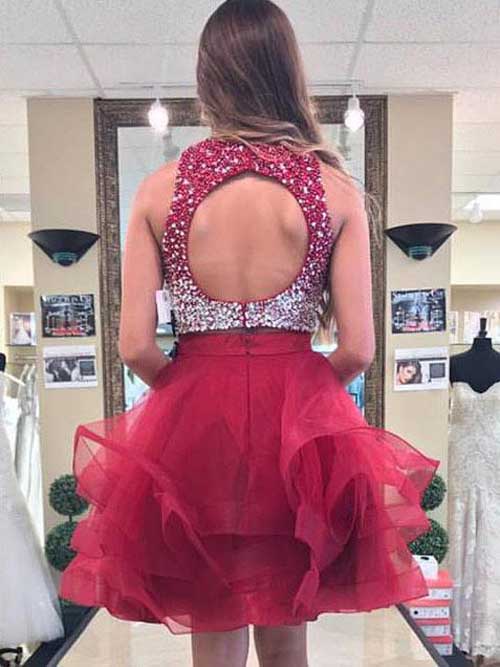 Burgundy Organza A-line Beaded Top Two Piece Homecoming Dresses, SH301 Simidress Burgundy Organza A-line Beaded Top Two Piece Homecoming Dresses, SH301 Simidress