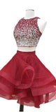 Burgundy Organza A-line Beaded Top Two Piece Homecoming Dresses, SH301 | www.simidress.com