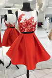 Two Piece Red Taffeta Skirt Ivory Top Mini Short Homecoming Dresses, SH302