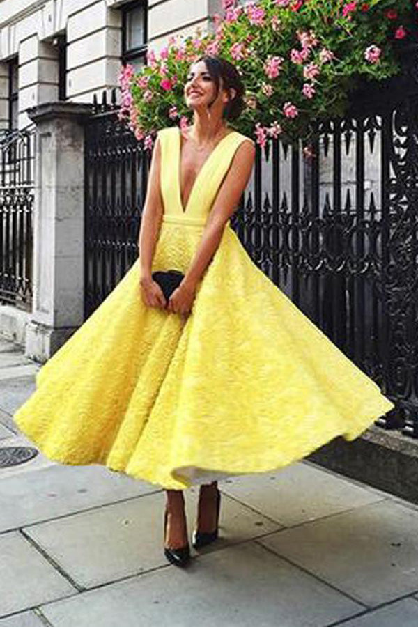 hoco yellow dress V Neck Tulle Lace Short Prom Yellow Homecoming Dress Featuring a one shoulder neckline with ruffles detail that will shimmer with every move Yellow Thin Straps Layered A-Line