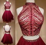 Two Piece High Neck Rhinestone Homecoming Dress Short Prom Dress Party Dress from simidress.com