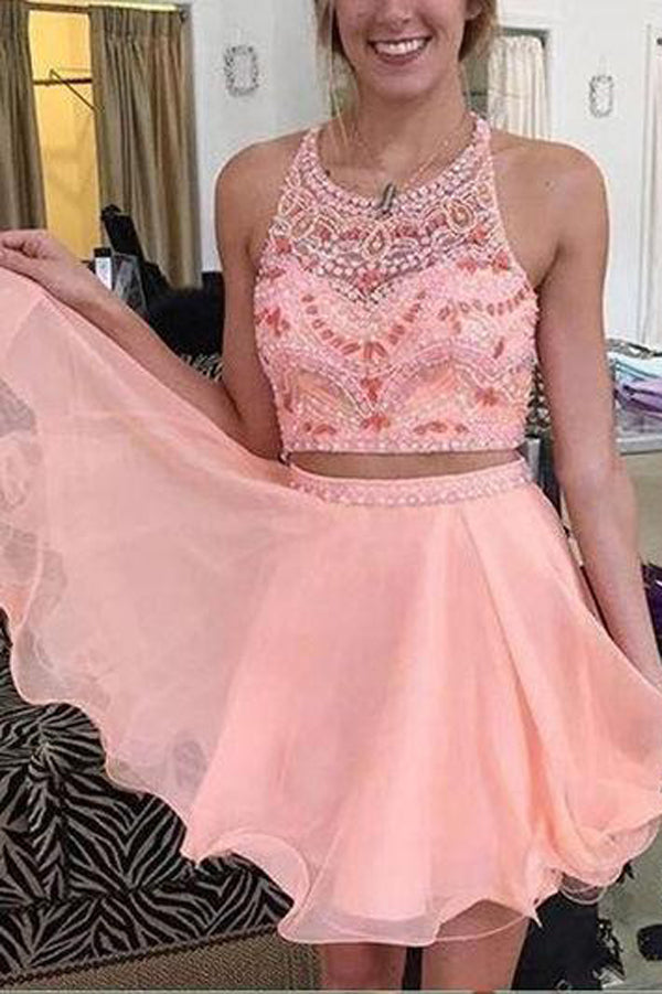 Chic Two Piece Tulle Charming Homecoming Dress Short Prom Dress Party Dress, SH310