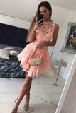 Charming Pink A-line High Neck Homecoming Dress Short Prom Dresses, SH311