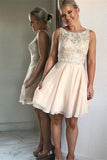 Chiffon Beaded Bateau Neckline A-line Homecoming Dresses With Appliques, SH313