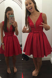 New Arrive A-line Satin Short  V-neck Homecoming Dress for teens Simple Party Dress, SH317