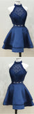 Navy Blue Two Piece Homecoming Dresses Short Prom Dress with  Lace Crop Top from simidress.com