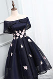 Morden Black Short Prom Dress, Homecoming Dress With Lace Up Applique, SH319