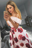 Floral Pink Satin A-Line Off-the-Shoulder Homecoming Dress Short Prom Dress, SH320
