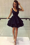 Simple Black Homecoming Dresses Stain Short Prom Dress Backless Party Dresses, SH321