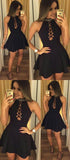Black Halter A-line Homecoming Dress, Short Prom Dress, Simple Party Dress from simidress.com