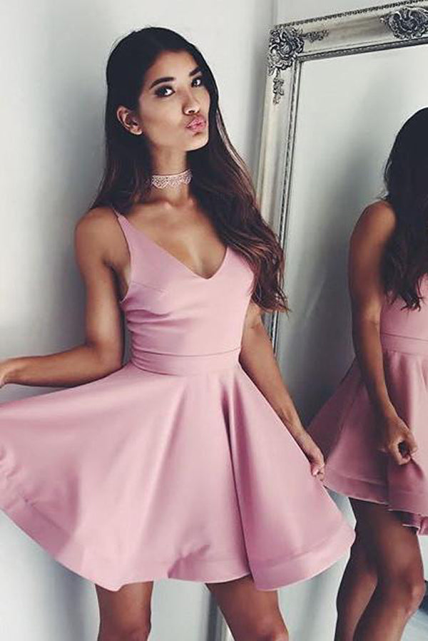 Simple Dusty Rose Homecoming Dresses V Neck Cute Short Prom