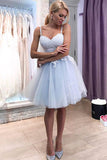 Blue Tulle Lace Sweetheart Neck Short Prom Dress, Blue Homecoming Dress, SH332