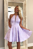Lilac Floral Homecoming Dresses Halter Graduation Dress Party Dress SH333
