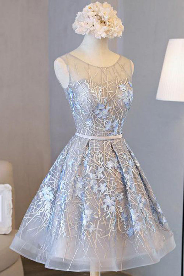Silver Lace Homecoming Dresses Embroidered Short Prom Dress with Applique, SH345 Simidress Silver Lace Homecoming Dresses Embroidered Short Prom Dress with Applique, SH345 Simidress
