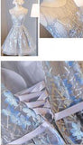 Silver Lace Homecoming Dresses Embroidered Short Prom Dress with Applique|simidress.com