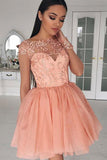 Blush Pink Short Prom Dresses Cap Sleeves Beaded Homecoming Dresses, SH349