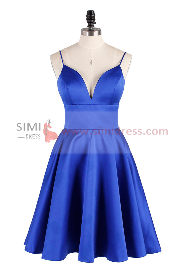 Blue A-line Spaghetti Straps Cute Homecoming Dress Short Prom Dress, SH351