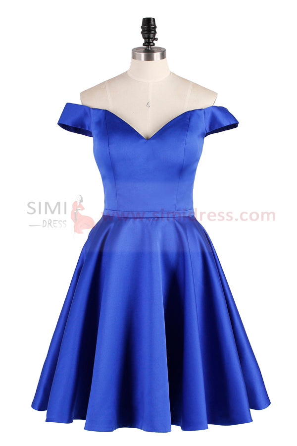 Cute Blue A-line Off Shoulder Homecoming Dress Short Prom Dress, SH352