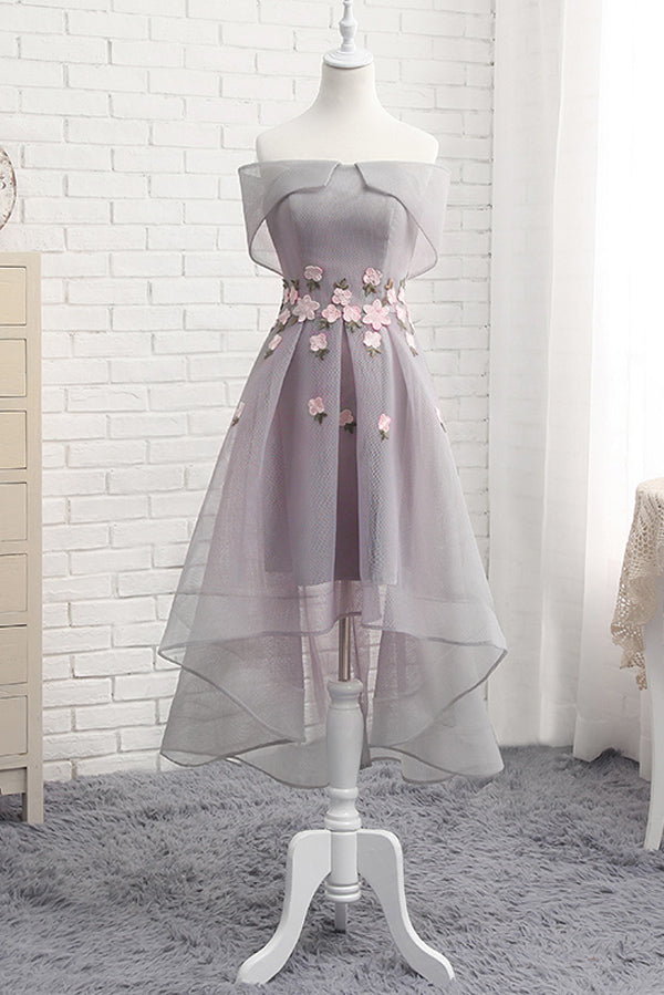 Cute Tulle A-line Off Shoulder High Low Homecoming Dress with Flowers –  Simidress