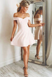 Cute Off Shoulder Blush Pink Homecoming Dresses, Short Prom Dress, SH364