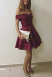 Burgundy Off-the-Shoulder A-Line Homecoming Dress, Short Party Dresses, SH366